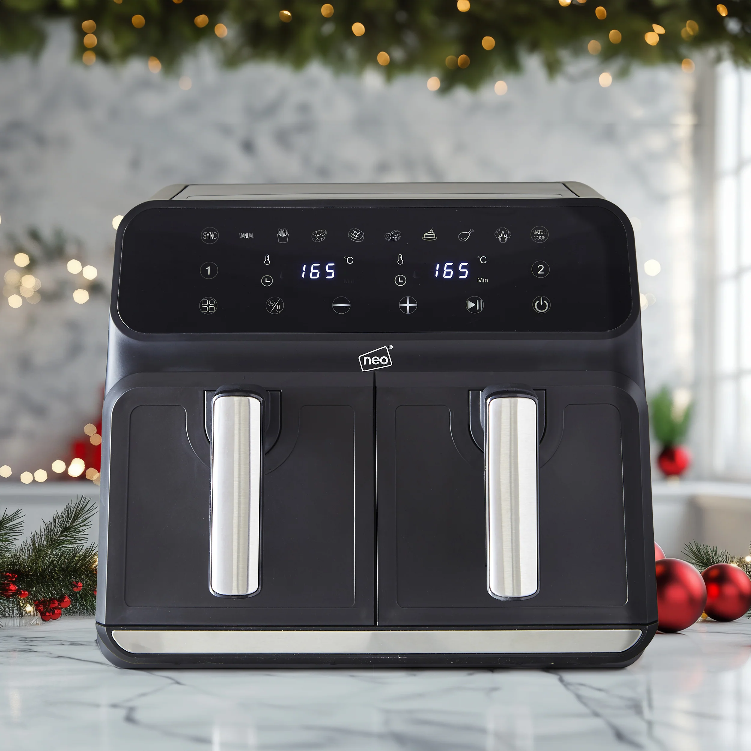 Neo Electric Digital Air Fryer 8.5L with Dual Drawer Black & Silver