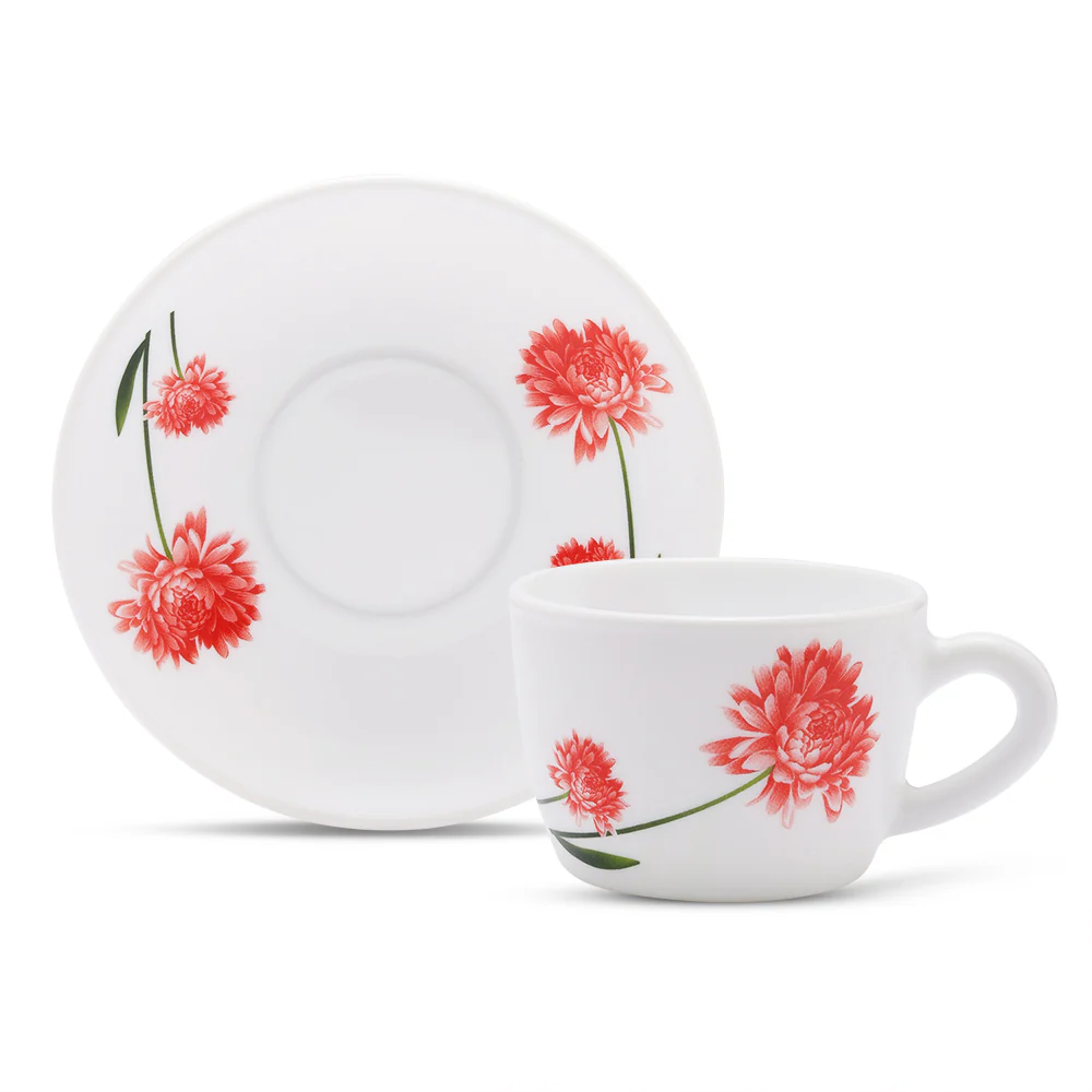 Larah by Borosil Belle Cup n Saucer Set, 140ml x 8