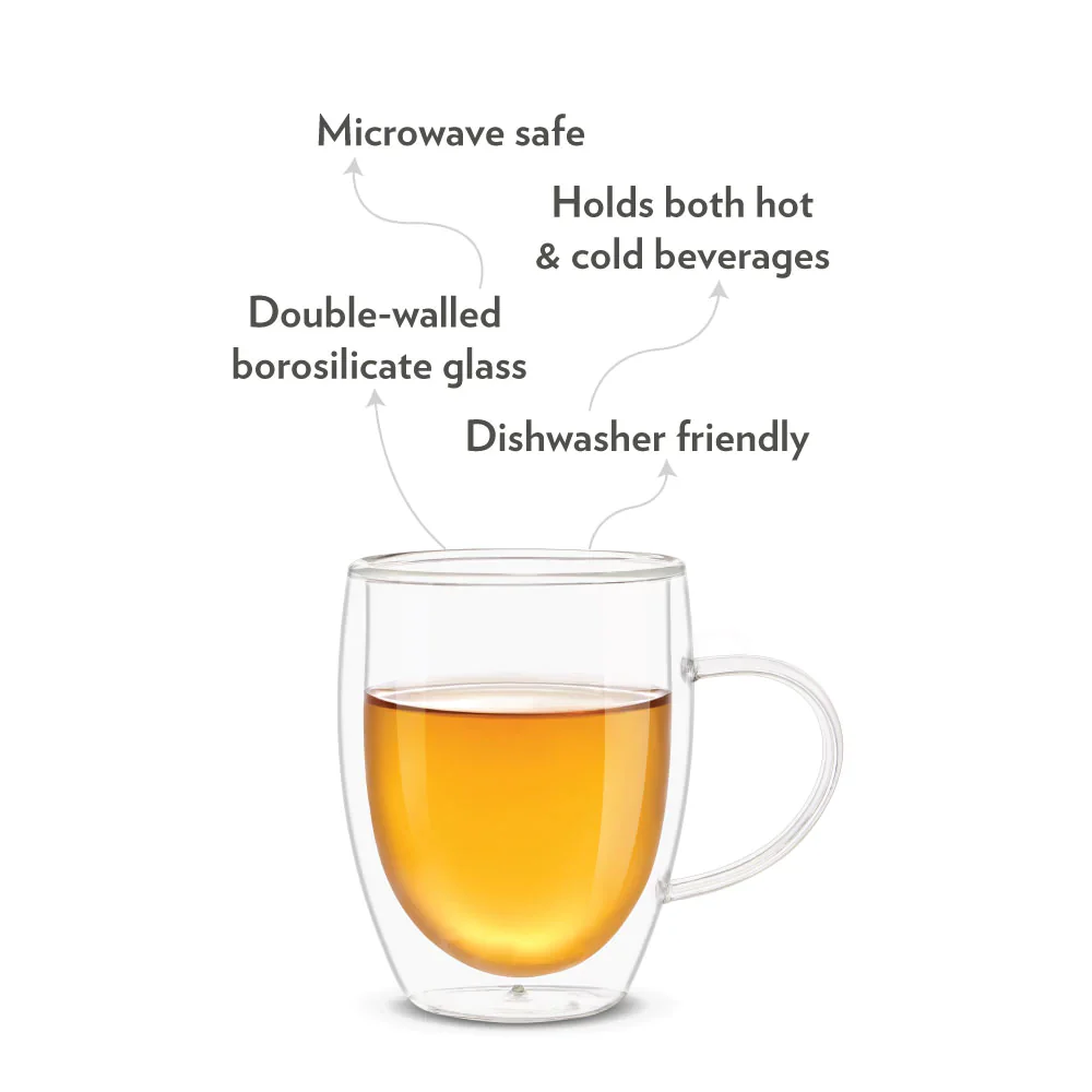 Borosil Mia Double Wall Glass Mug, Set of 2, 400ml