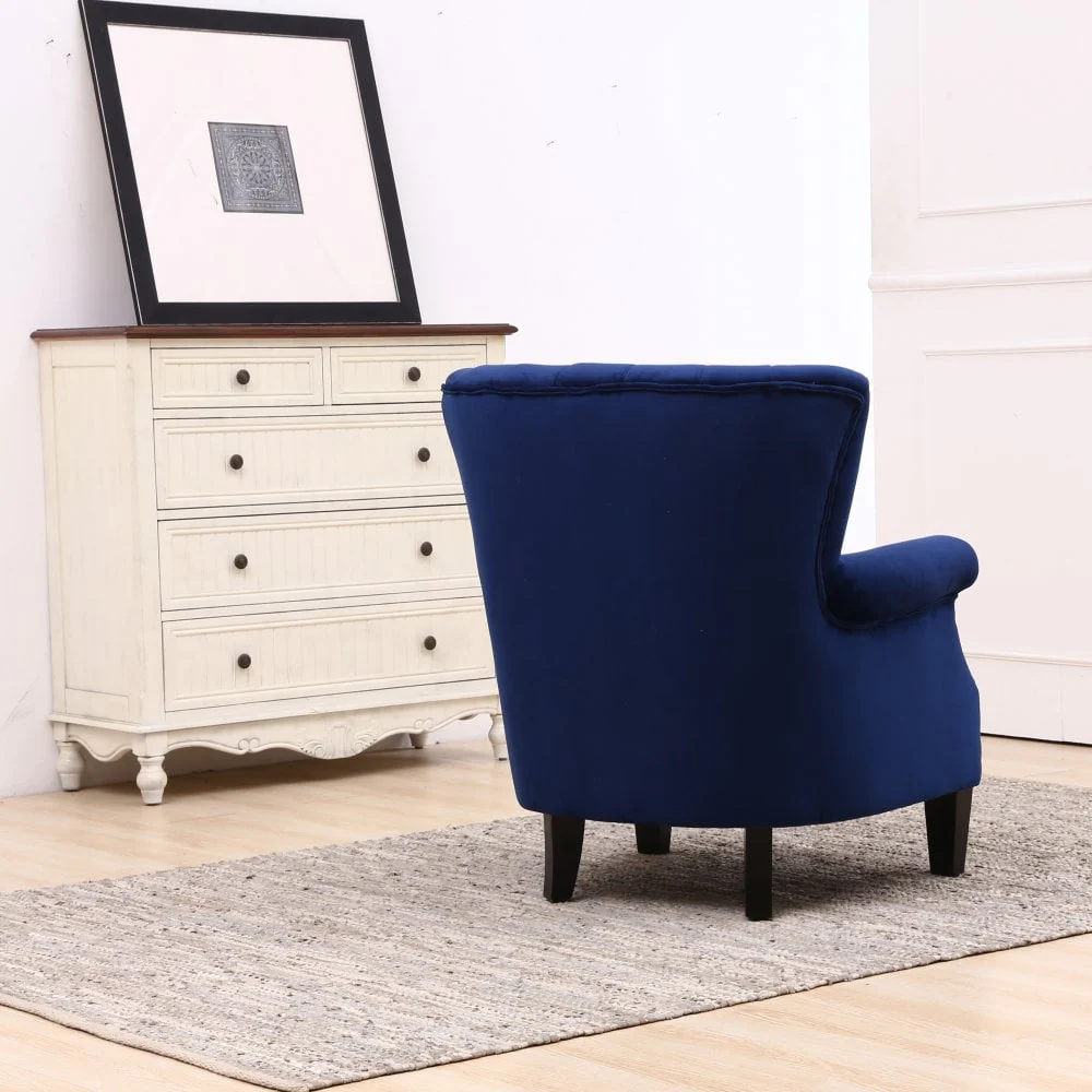 Blue Crushed Velvet Wing High Back Occasional Armchair