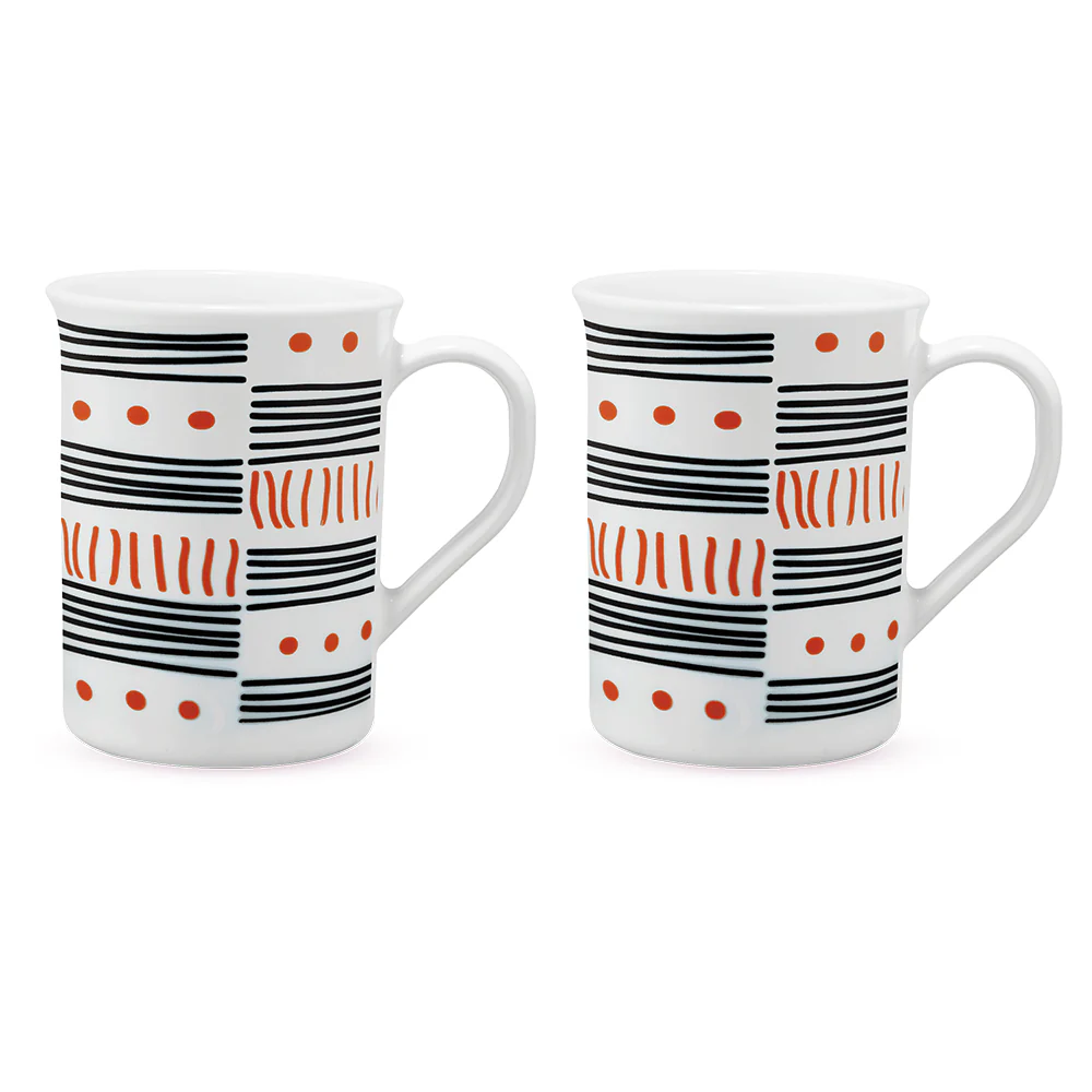Larah by Borosil Doodle Mug Set, 350ml x 2