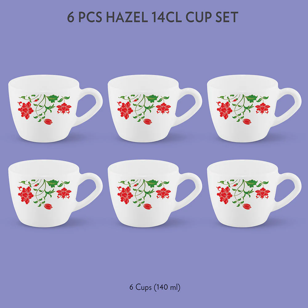 Larah by Borosil, Opalware, Microwave Safe, Hazel Cup Set of 6, 140ml