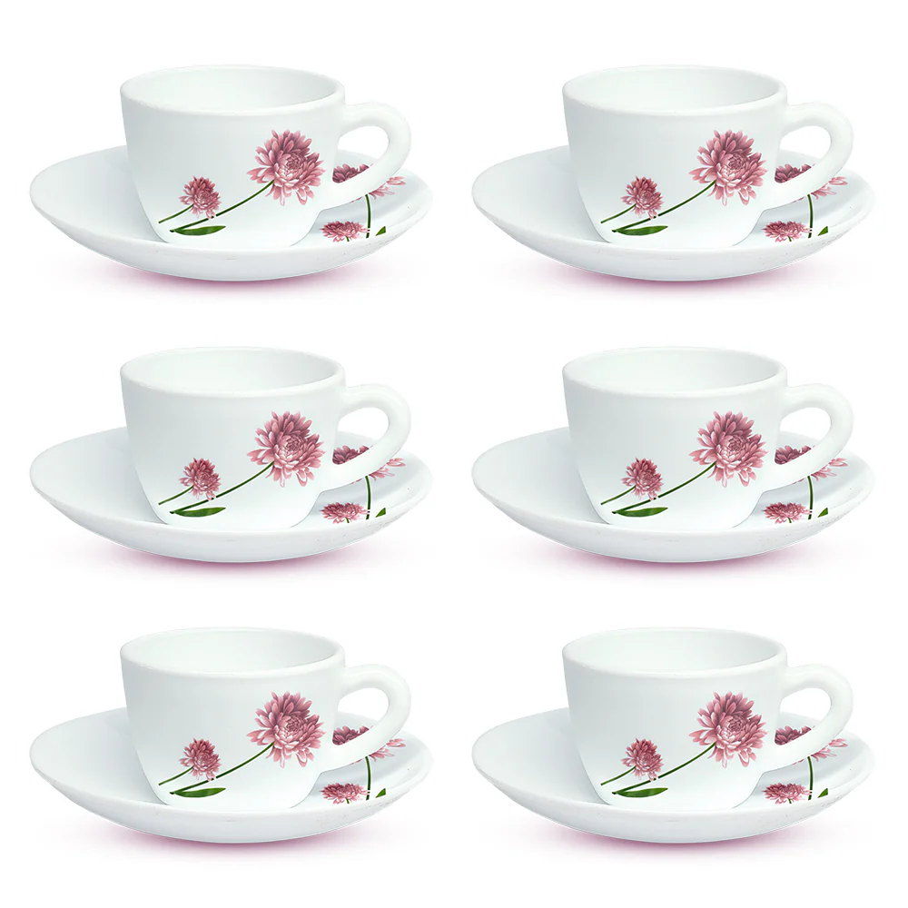 Larah by Borosil Nargis Cup n Saucer Set, 90ml x 12