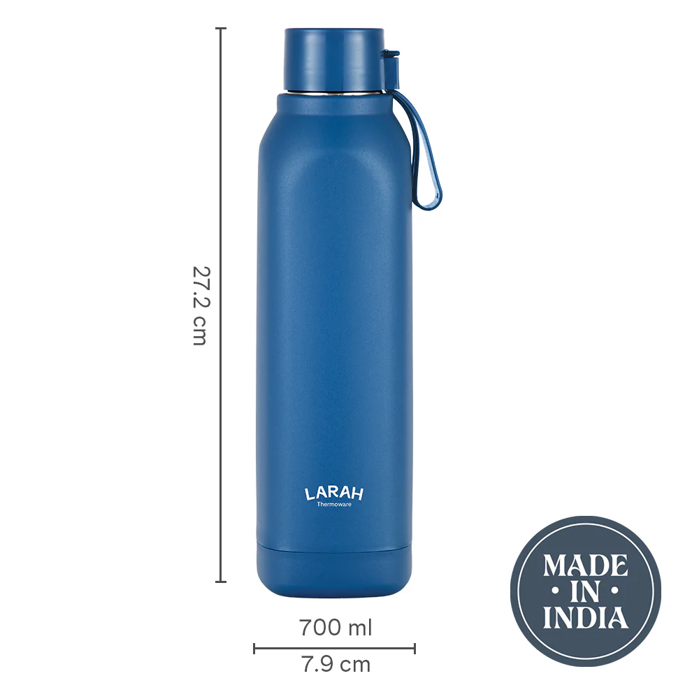Larah Cube Square PU Thermoware Bottle, 700 ml, Blue