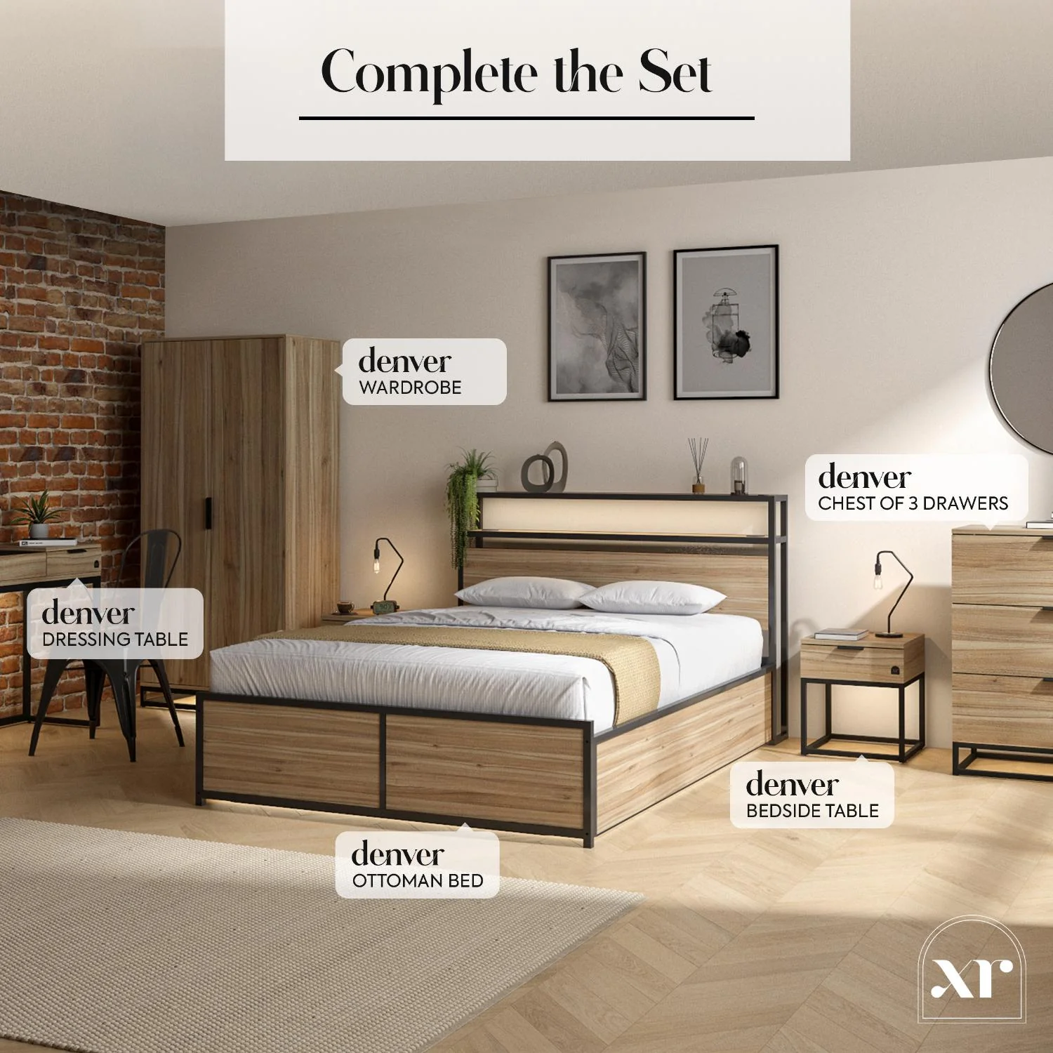 Denver Chest Of 3 Drawers with App Controlled LED Lights - Oak / Black