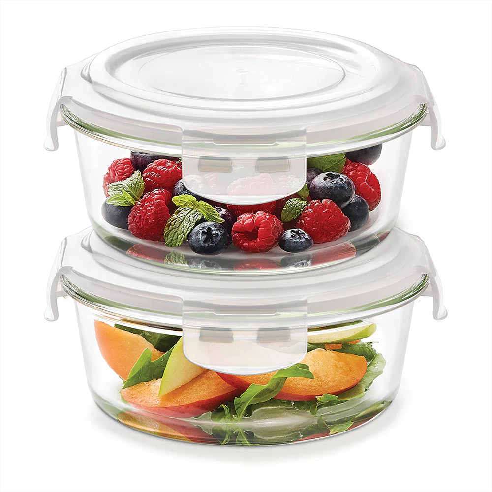 Borosil Tuff-Glass Klip n Store, Round, Set of 2, Containers