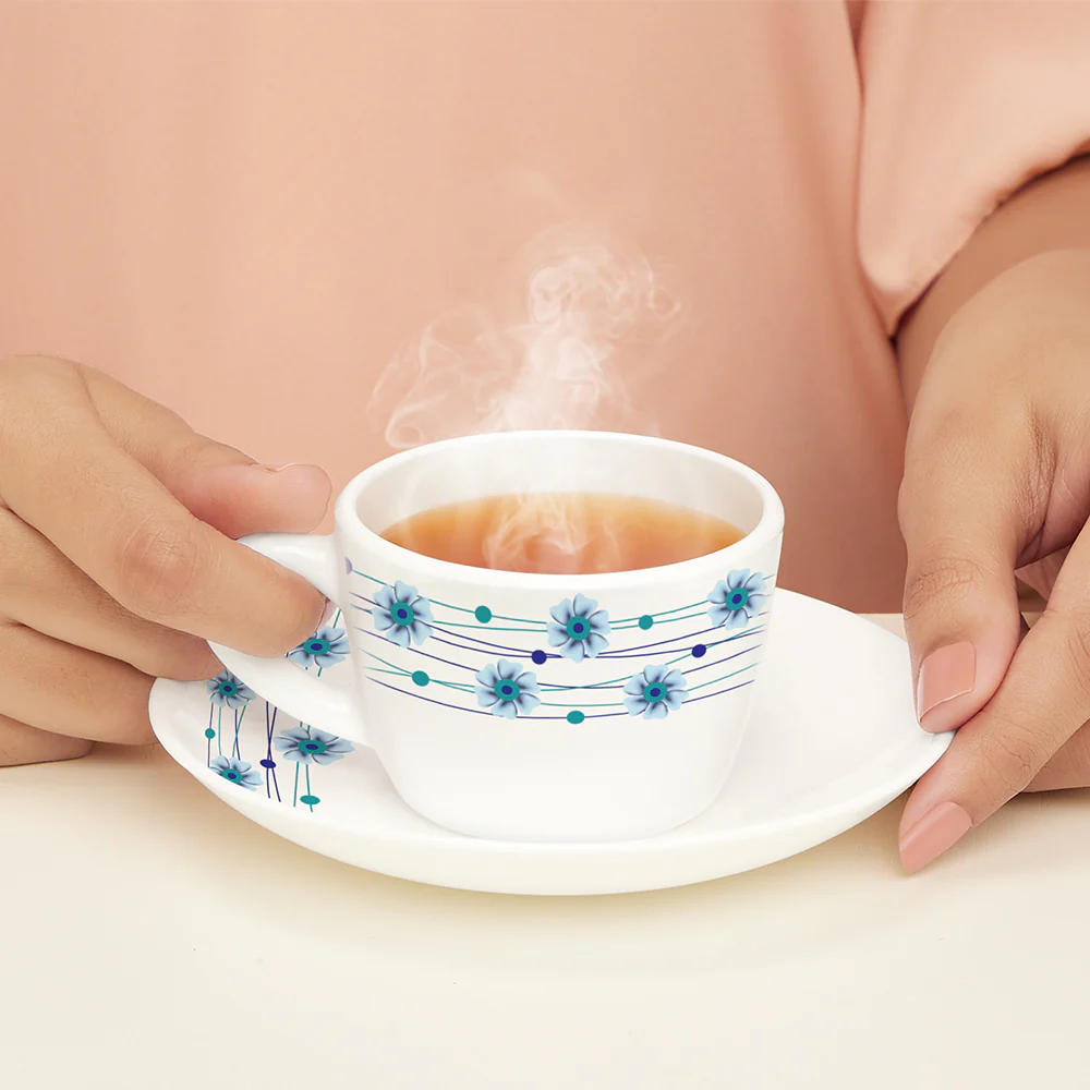 Larah by Borosil Bluebell Cup n Saucer Set, 140ml x 12