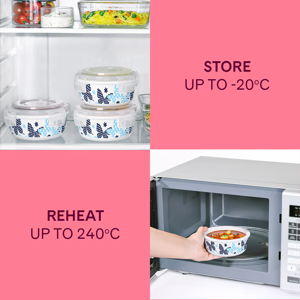 Larah by Borosil Veera Blue Lunchbox, Set of 3, Teal, 400ml