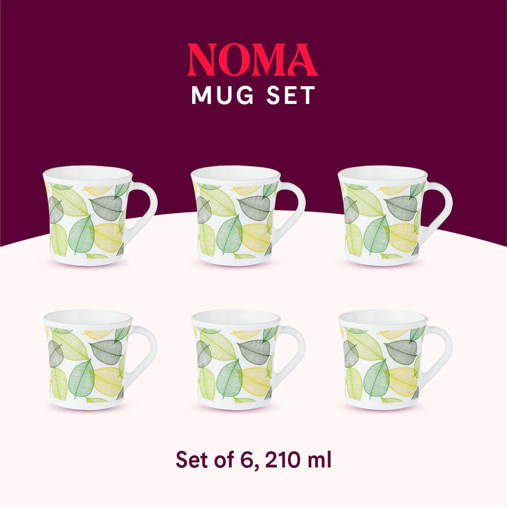 Larah by Borosil Crysta Noma Mug Set, 210ml x 6