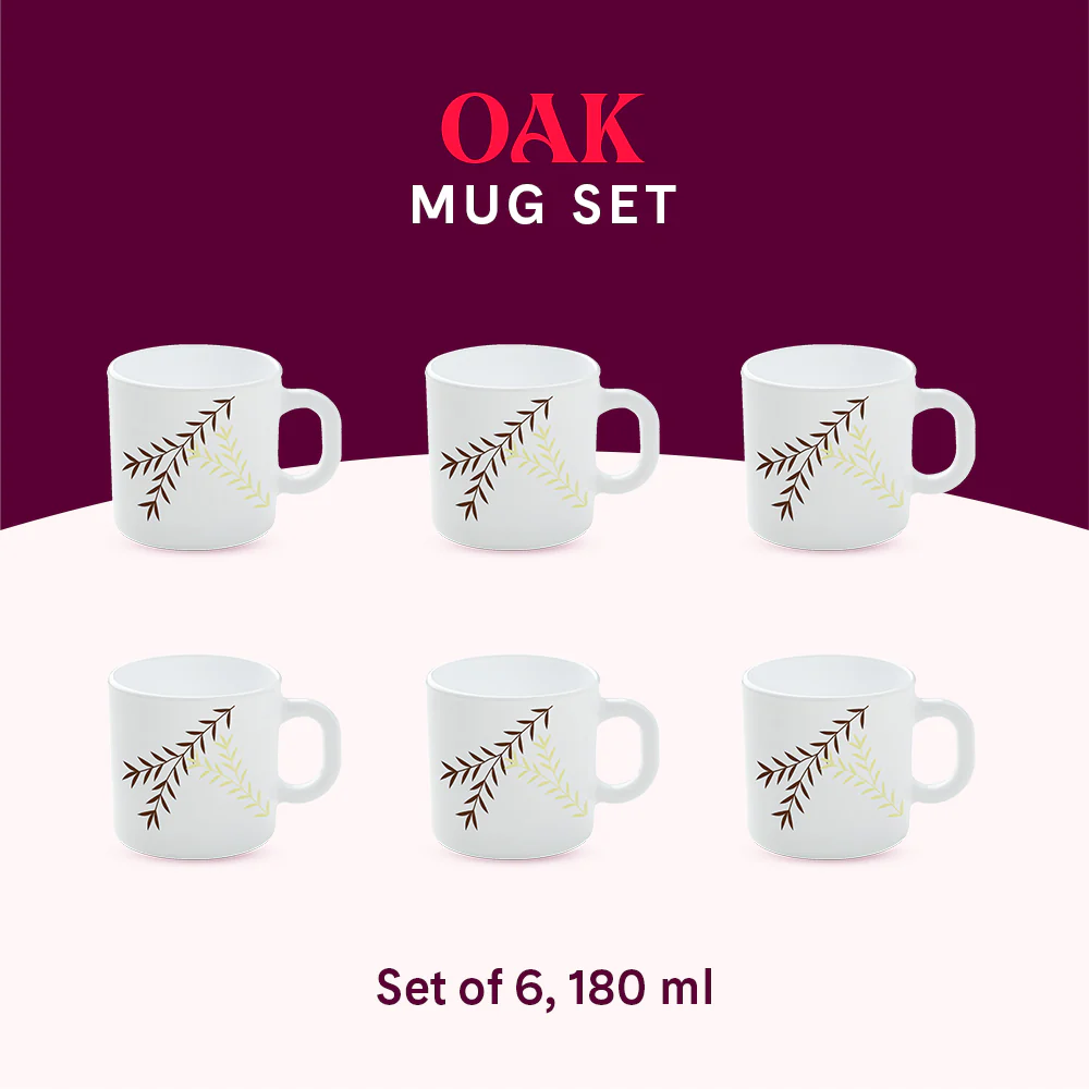 Larah by Borosil Oak Mug Set, 180ml x 6
