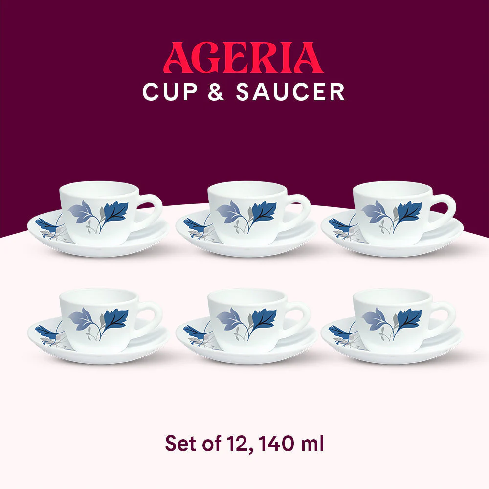 Larah by Borosil Ageria Cup n Saucer Set, 140ml x 8