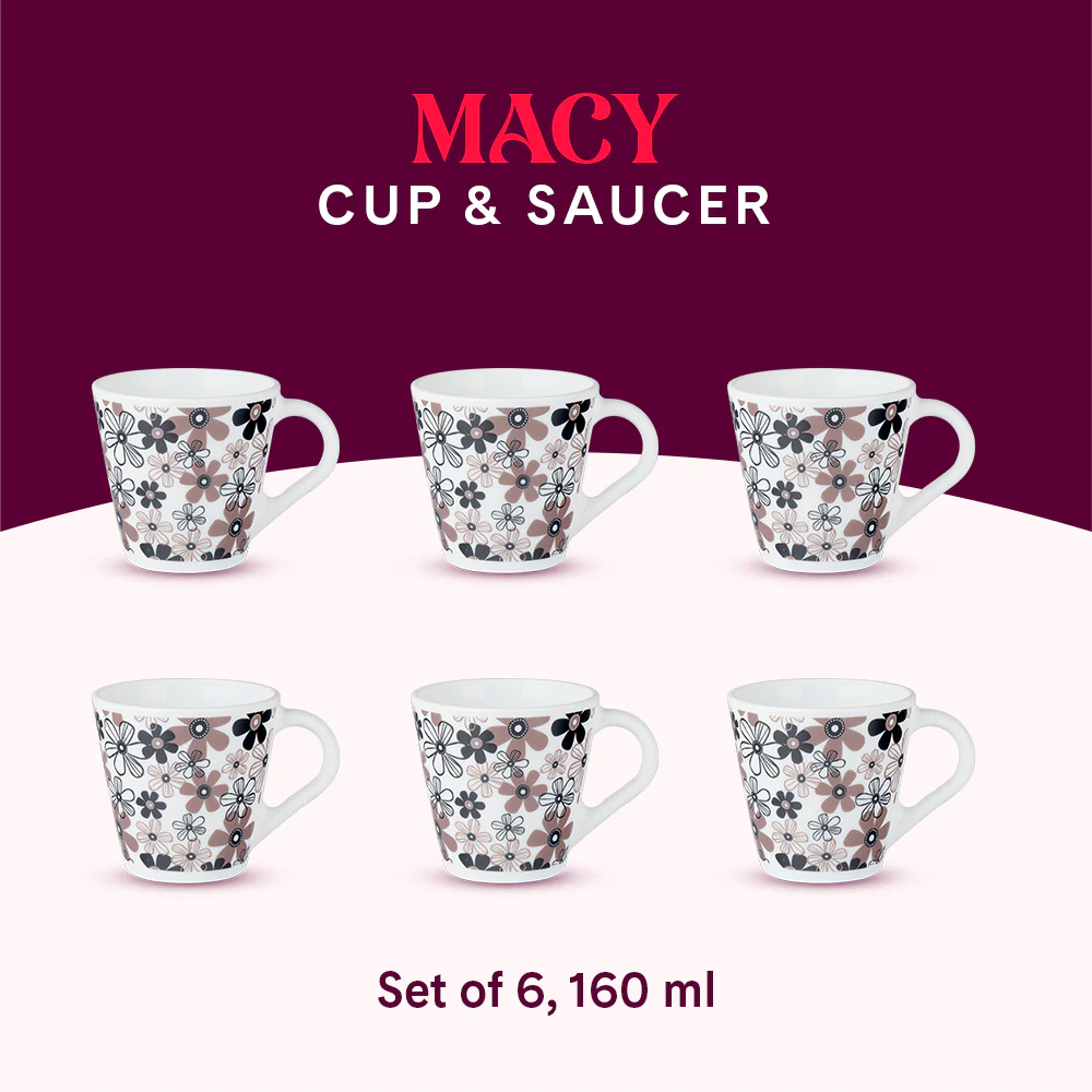 Larah by Borosil Novelty Macy Mug Set, 160ml x 6