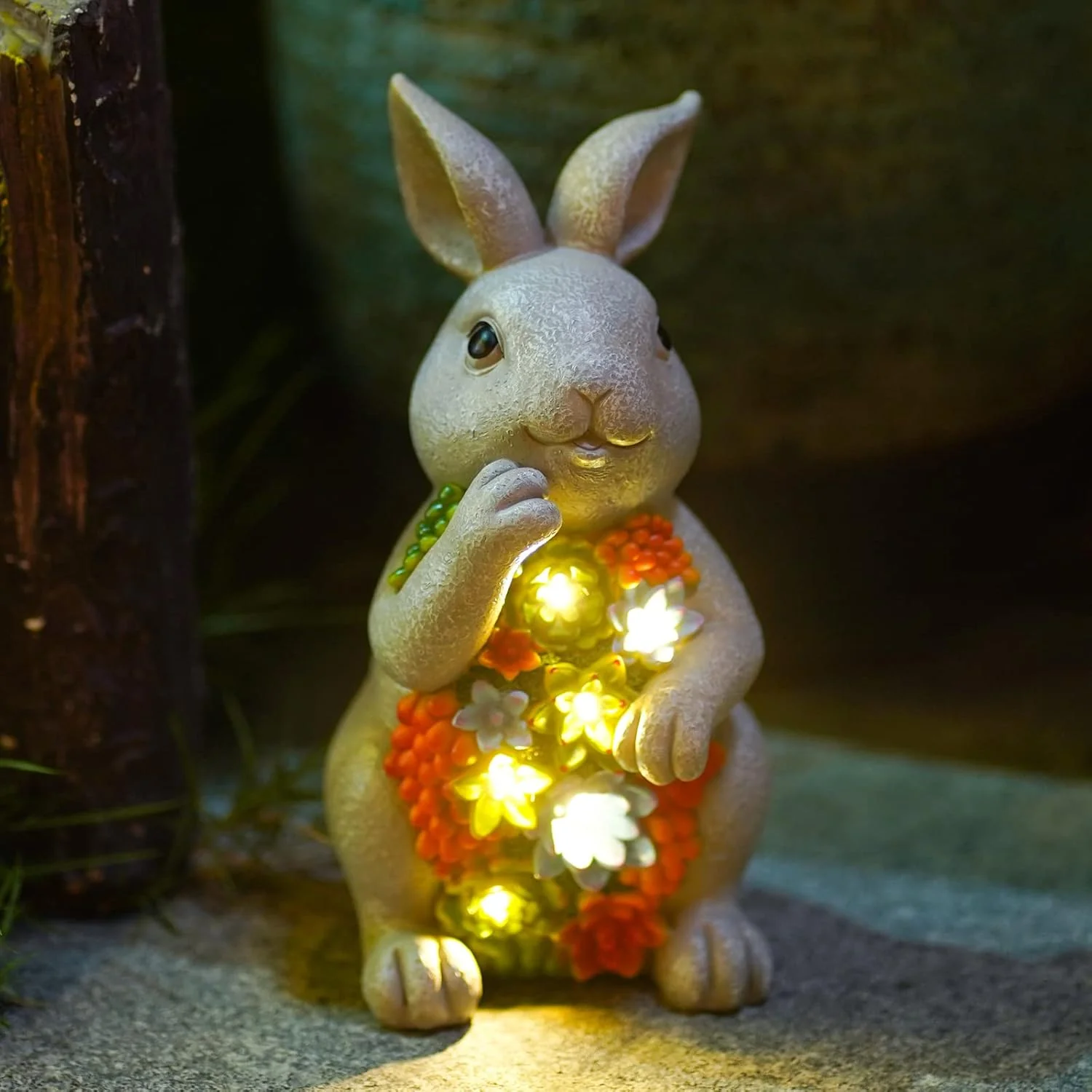 Solar Cute Animal Garden Statue with Succulents & LED Lights – Unique Lawn Decor & Housewarming Gift