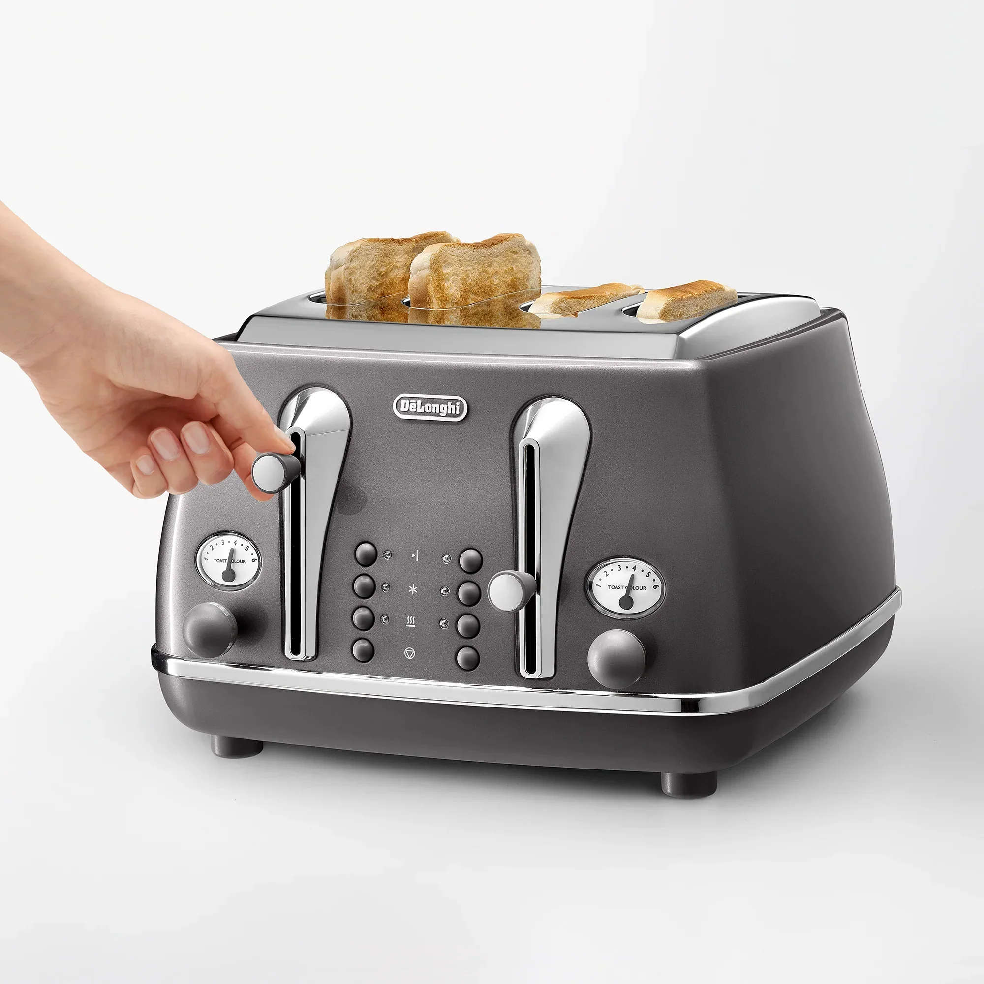 Delonghi 4 Slice Icona Metallics Toaster Grey