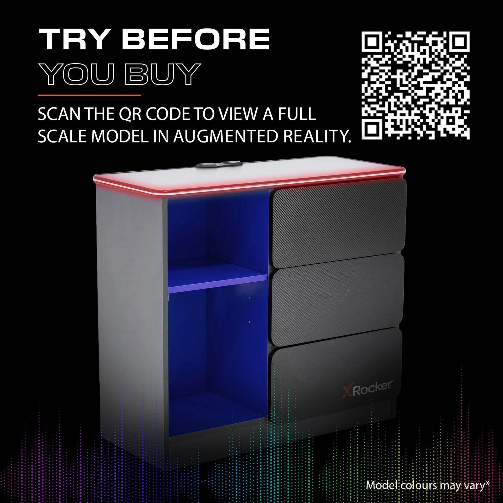 Carbon-Tek LED Chest of 3 Drawers - Grey / Blue RGB