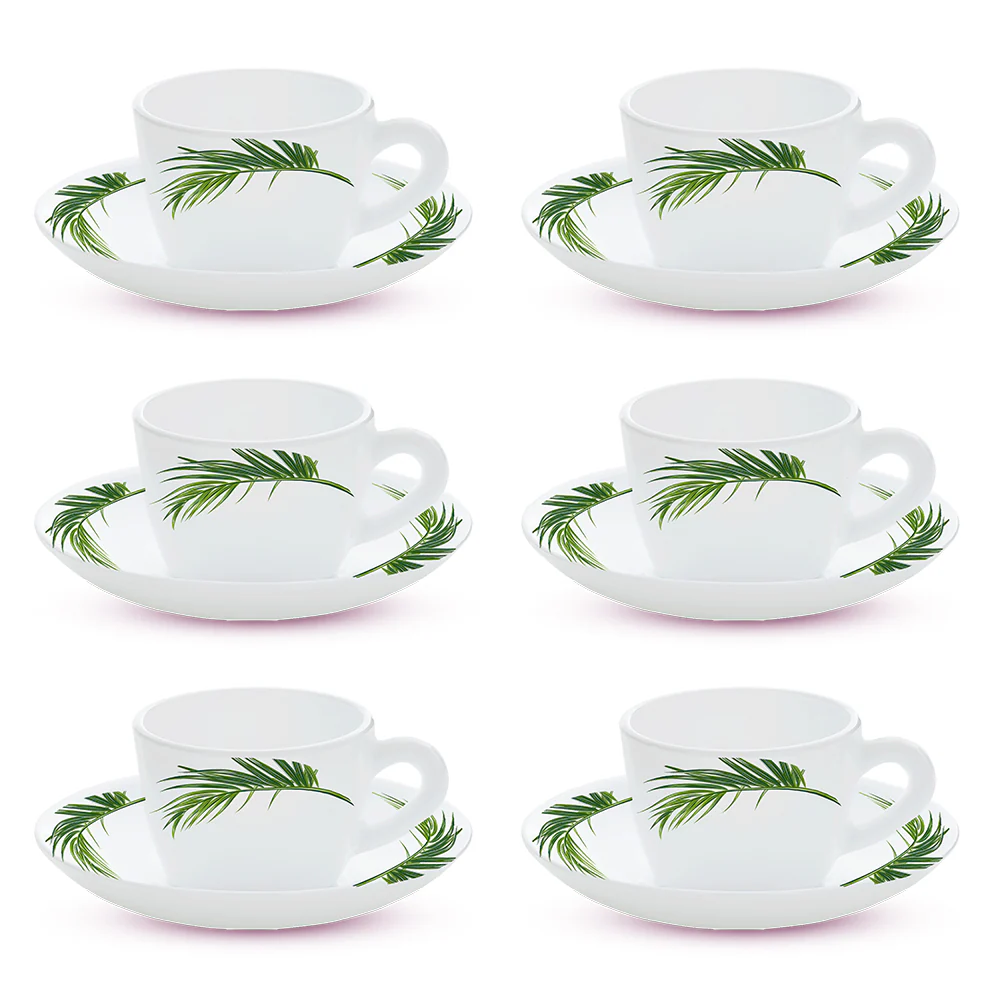 Larah by Borosil Crescent Cup n Saucer Set, 140ml x 12