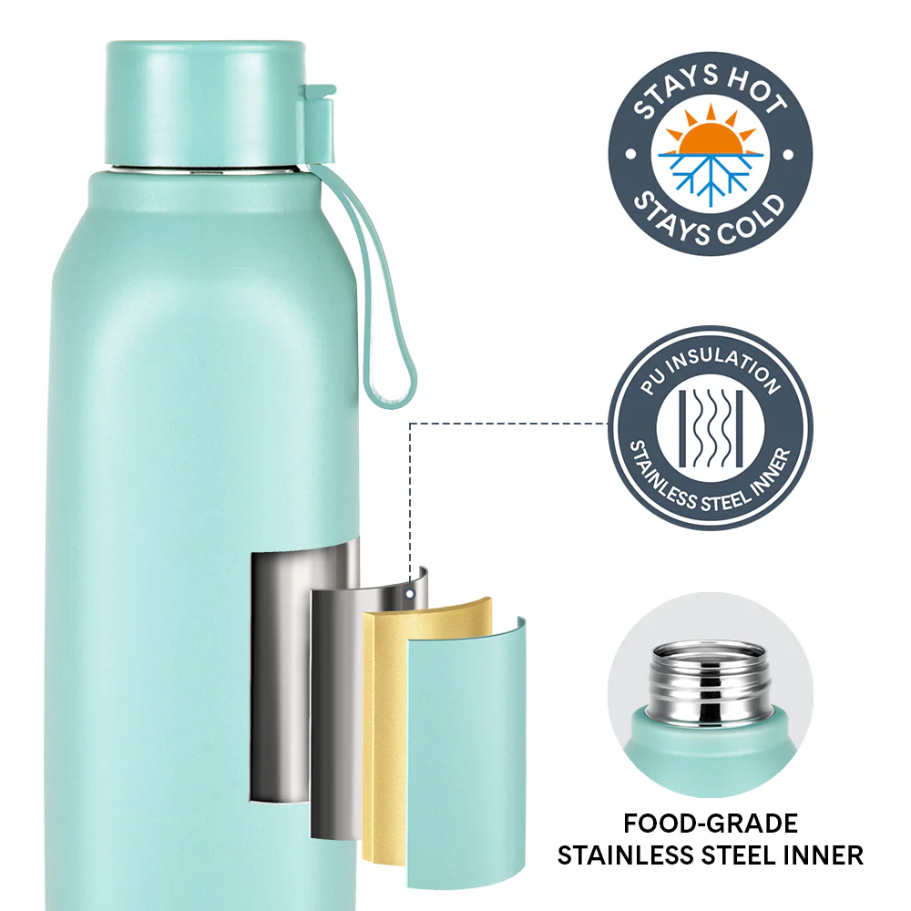 Larah Cube Square PU Thermoware Bottle, 700 ml, Mint