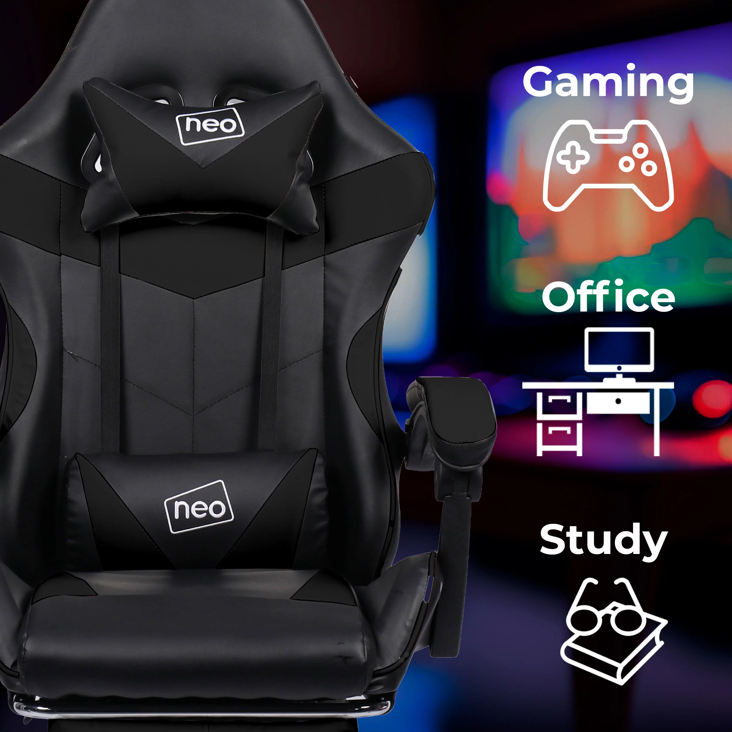 Neo Gaming Chair Black PU Leather with Footrest