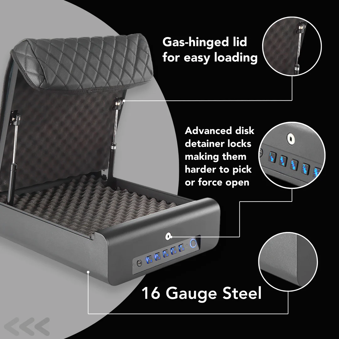 BoostedSafe Elite Biometric Vehicle Gun Safe – Fingerprint, Key & Digital Combo