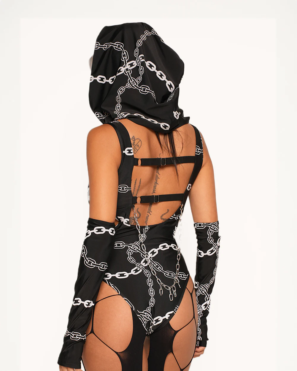 Power Surge Silver Reflective Chain Bodysuit & Sleeve Set