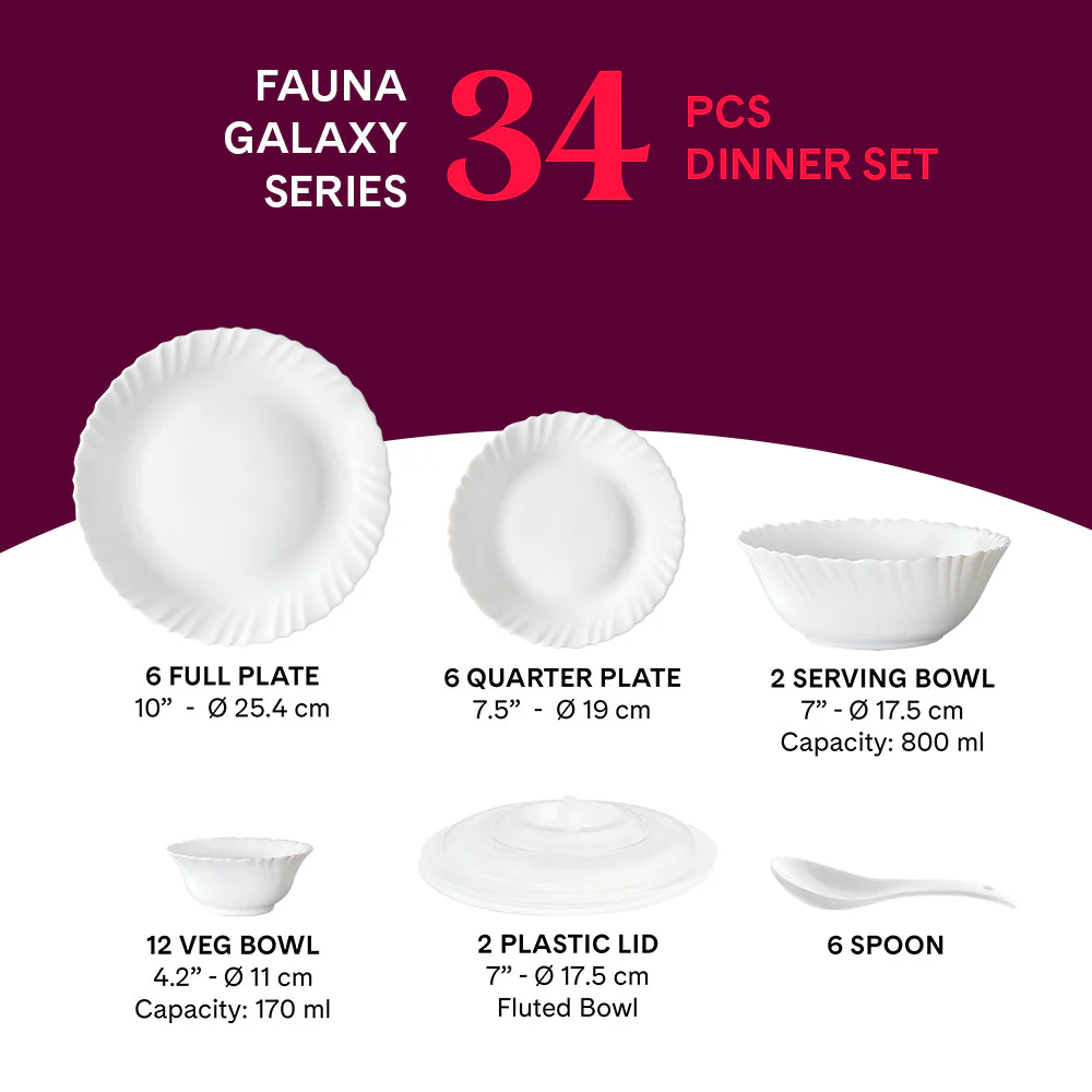 Larah by Borosil, Fauna Dinner Set, 17 pc
