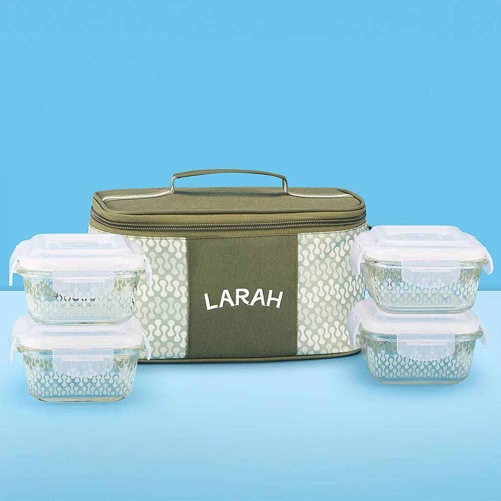Larah Gracia Glass Lunchbox, Square x 4, 320ml x 4