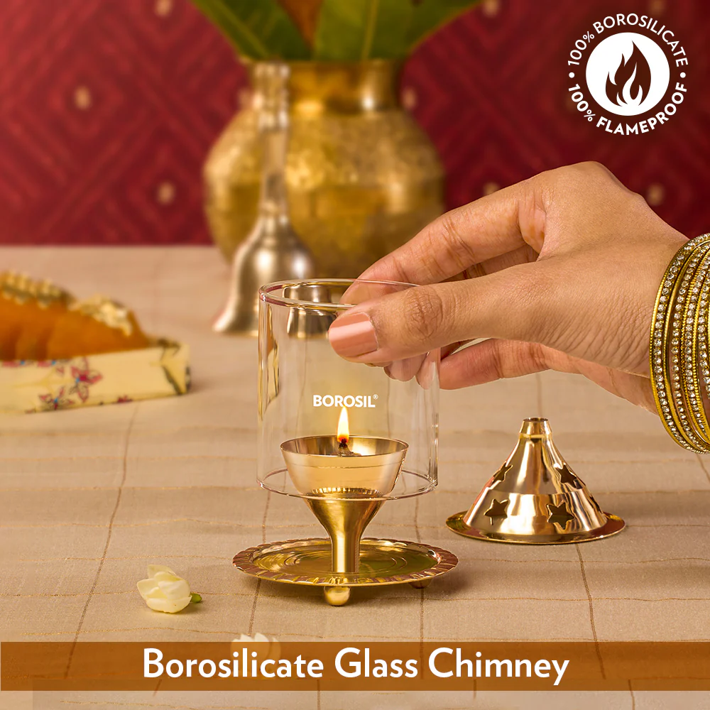 Borosil Akhand Diya, Brass, Small