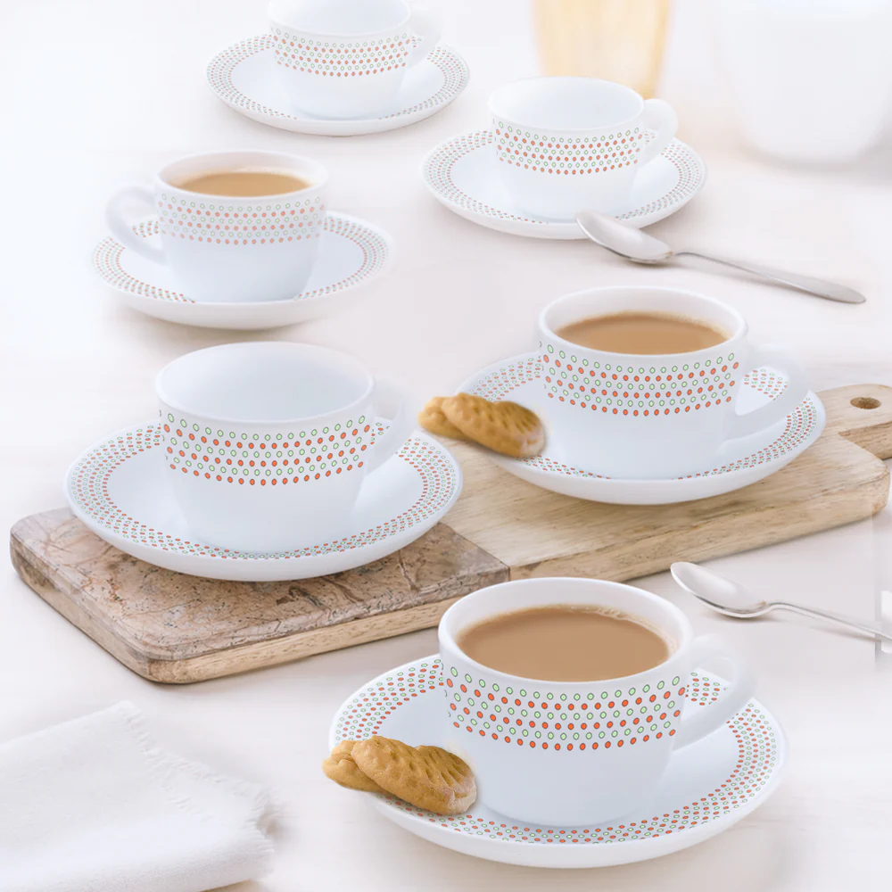 Larah by Borosil Waltz Cup n Saucer Set, 140ml x 12