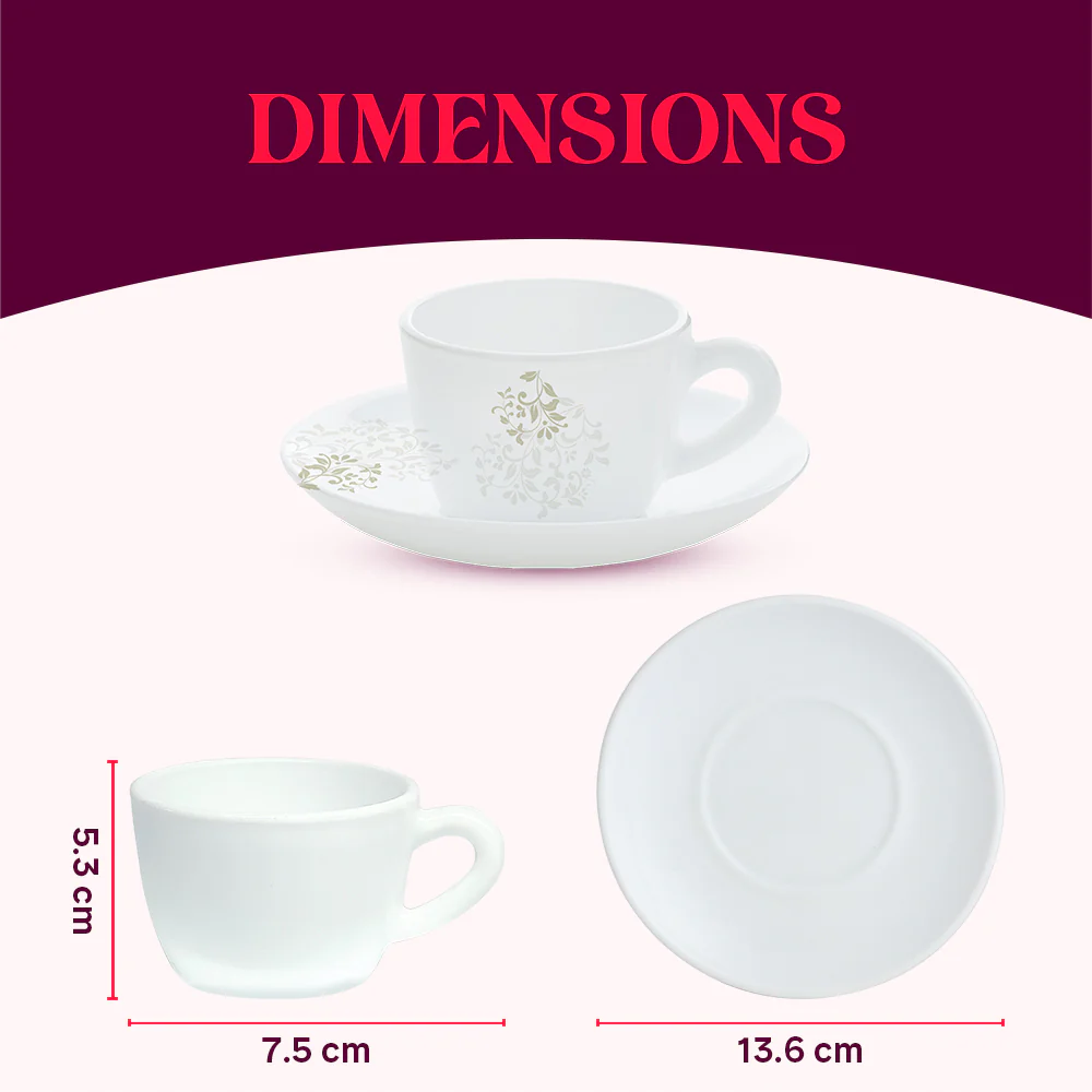 Larah by Borosil Ingot Cup n Saucer Set, 140ml x 12