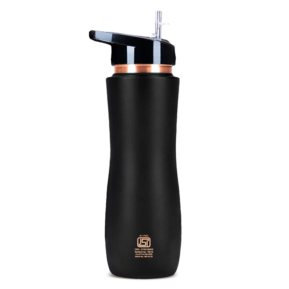 Borosil Sipper Copper Bottle, Black, 750ml