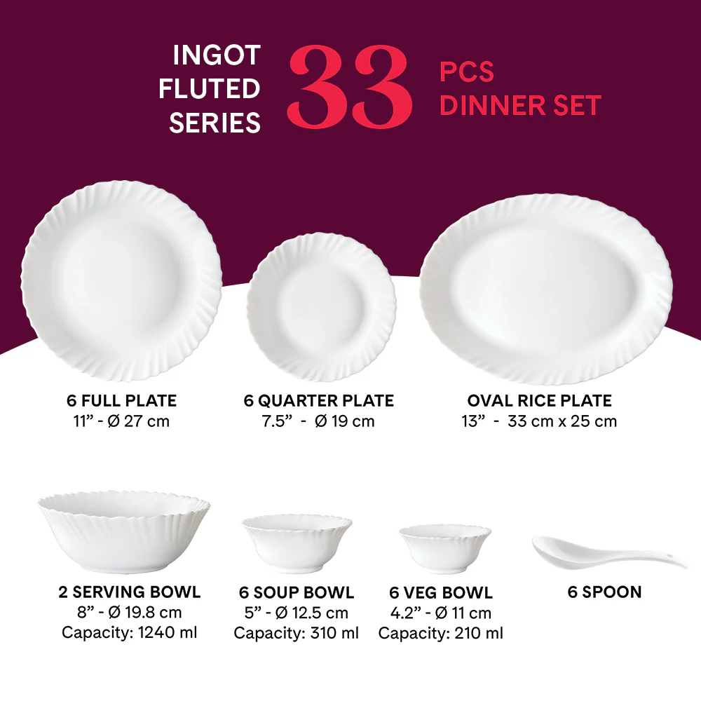 Larah by Borosil Ingot Dinner Set, 33 pc