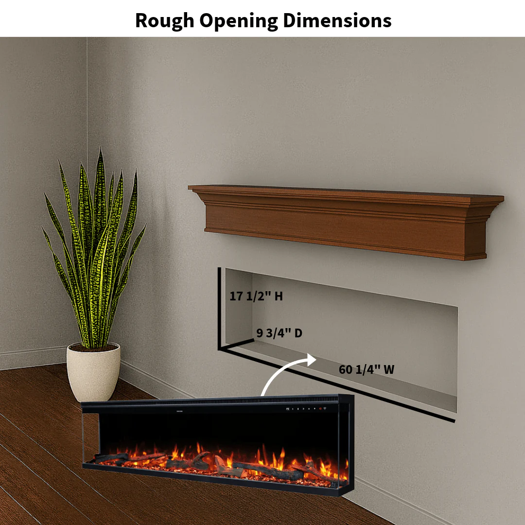 Sideline Infinity Pro 60 Inch 3 Sided Recessed Smart Electric Fireplace 80046