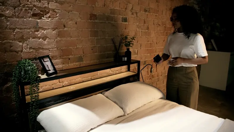 Denver Double Ottoman Bed With App Controlled LED Lighting - Oak/Black