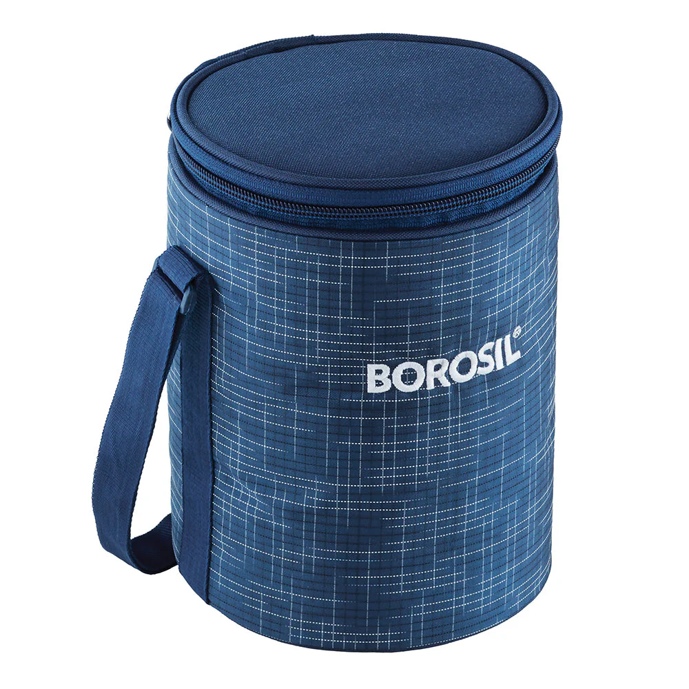 Borosil Indigo Glass Lunch Box, 3 Round, 400ml x 3