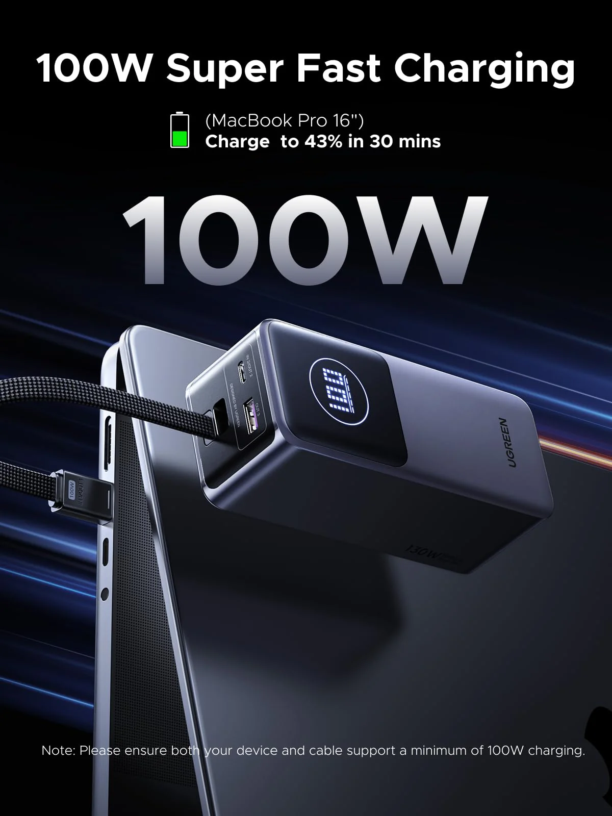 UGREEN Nexode Power Bank 20000mAh 130W with Built-in USB-C Cable