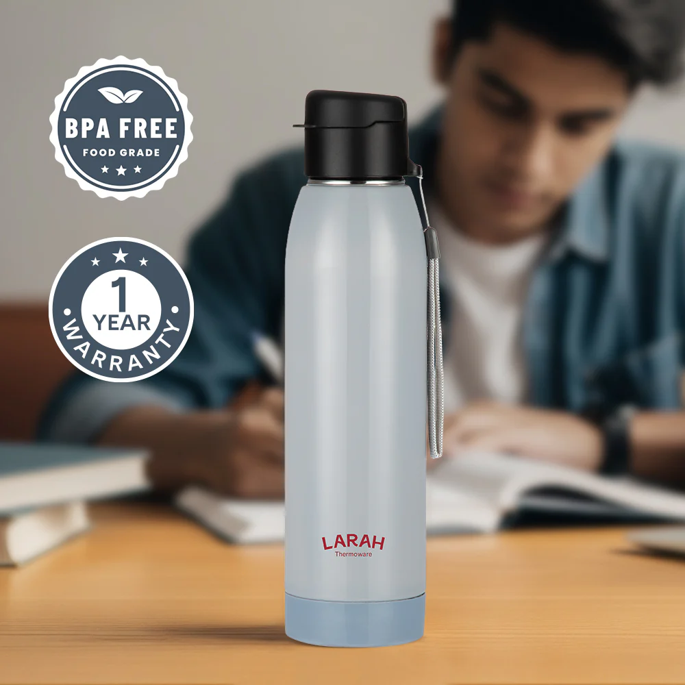 Larah Airo Round PU Thermoware Bottle, 650 ml, Grey
