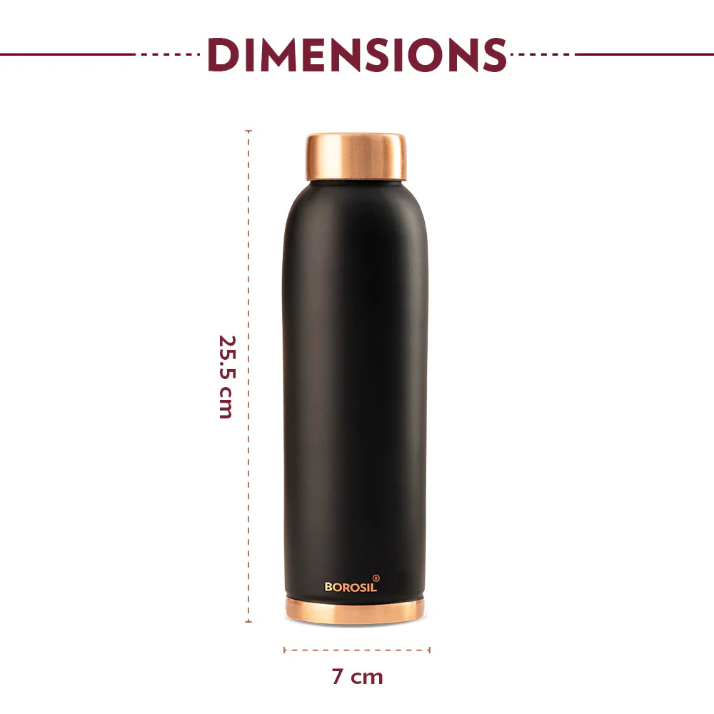 Borosil Eco Copper Bottle, Black, 1L