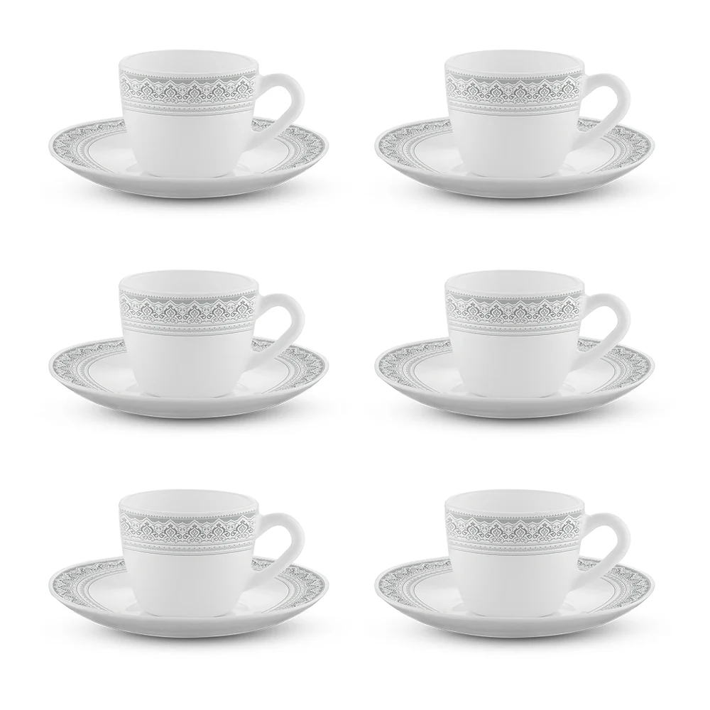 Larah by Borosil Classic Cup n Saucer Set, 90ml x 12