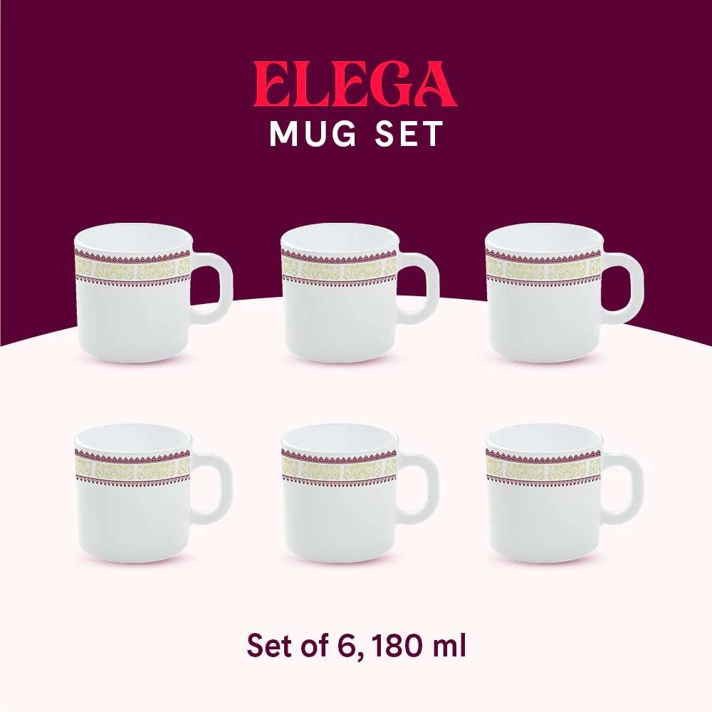 Larah by Borosil Elega Mug Set, 180ml x 6