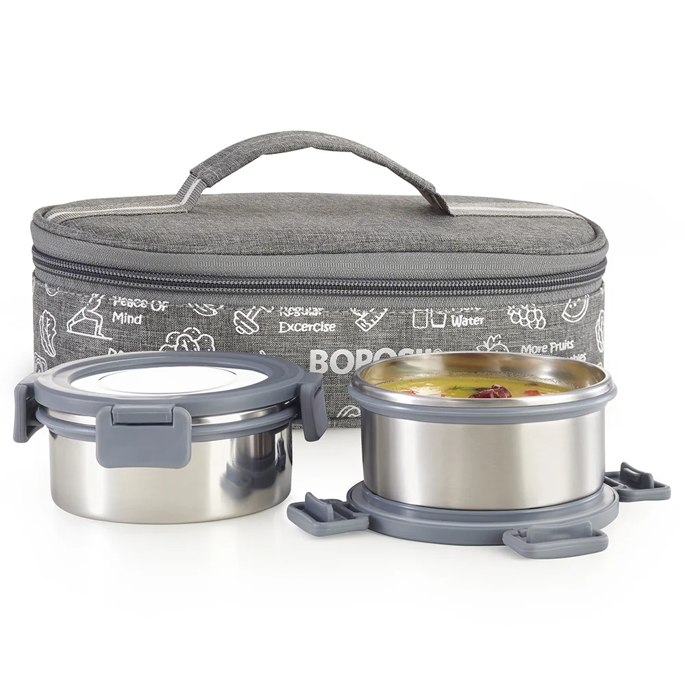 Borosil Slate Stainless Steel Lunchbox, Set of 2, Flat, 280ml