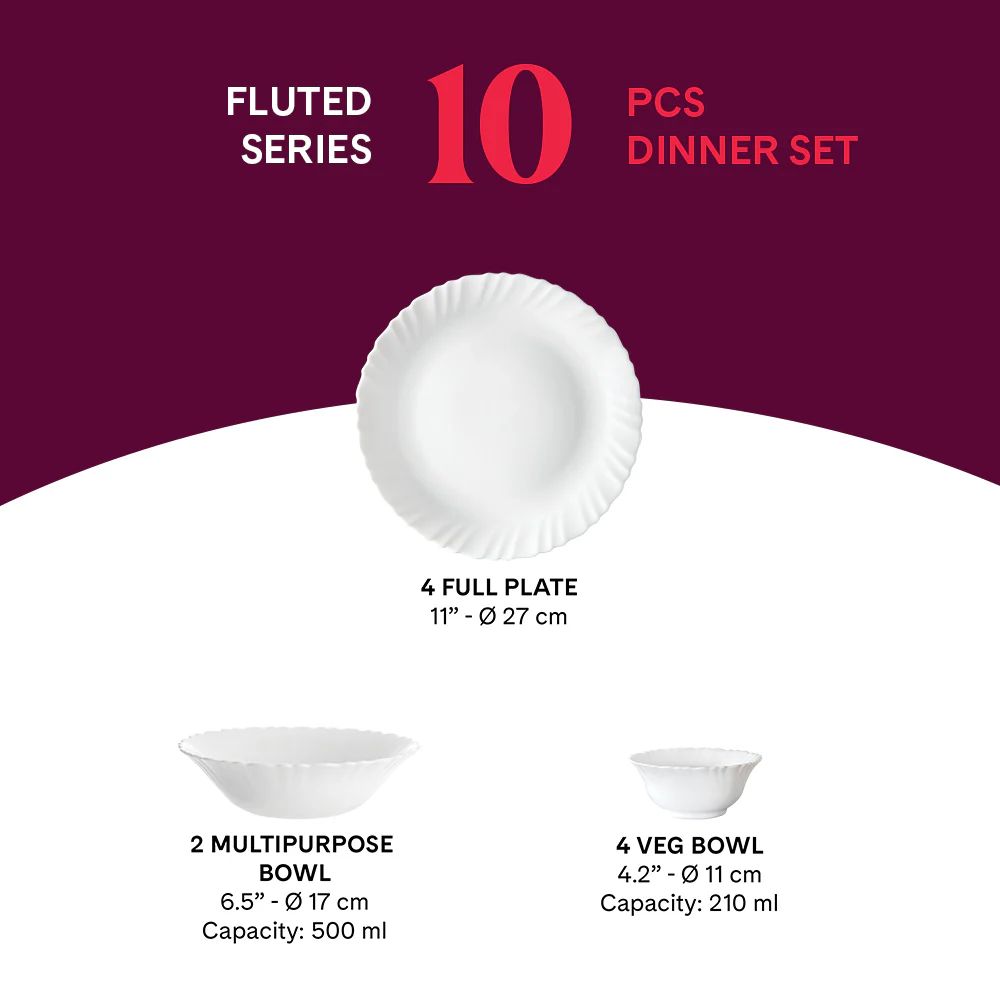 Larah by Borosil, Marina Blue Dinner Set, 10 pc