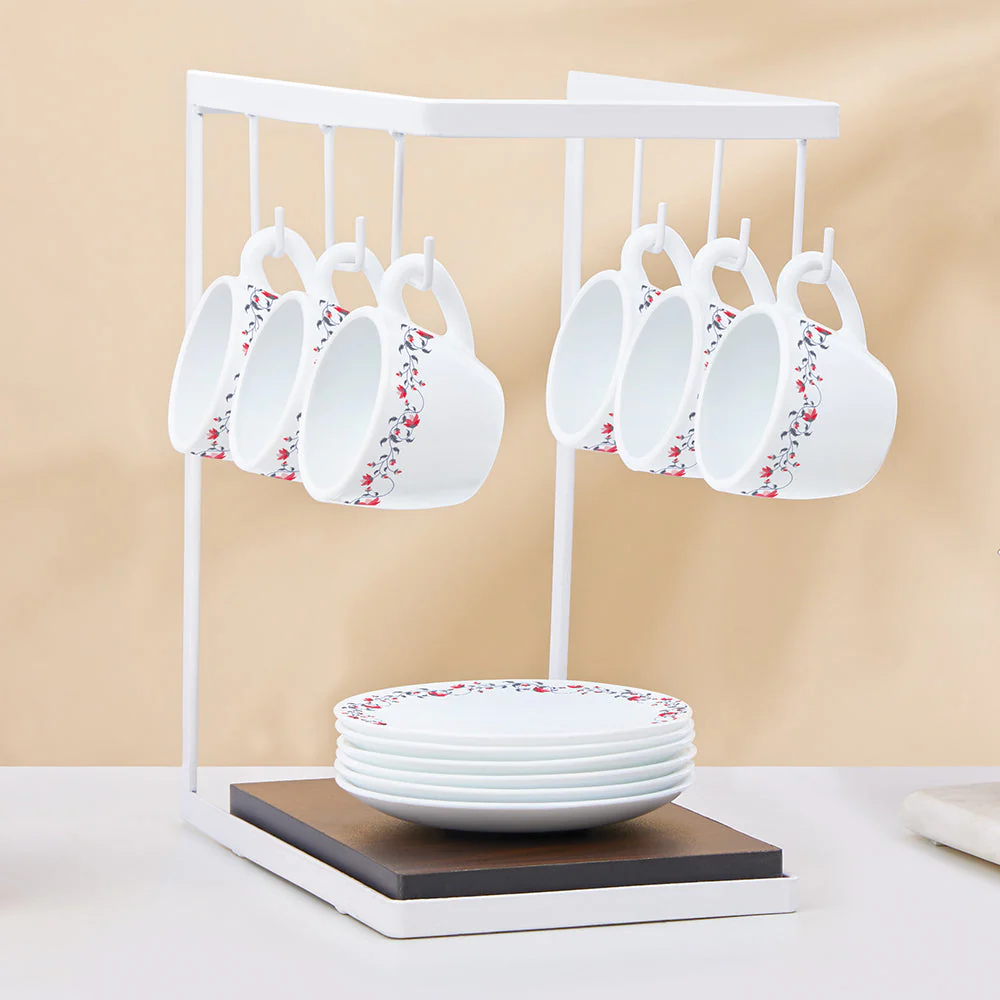 Larah by Borosil, Opalware, Microwave Safe, Pentas Cup n Saucer Set of 12, 140ml