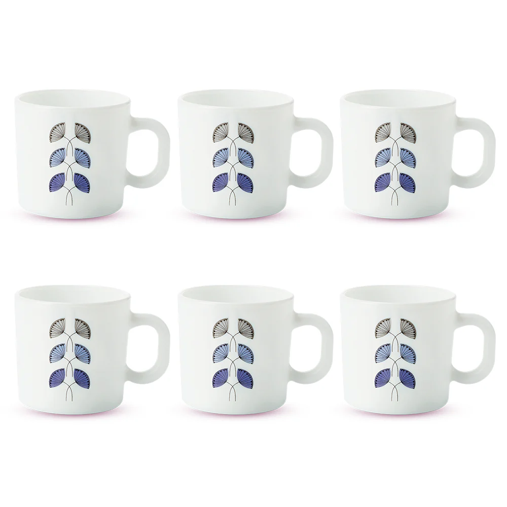Larah by Borosil Floret Mug Set, 100ml x 6
