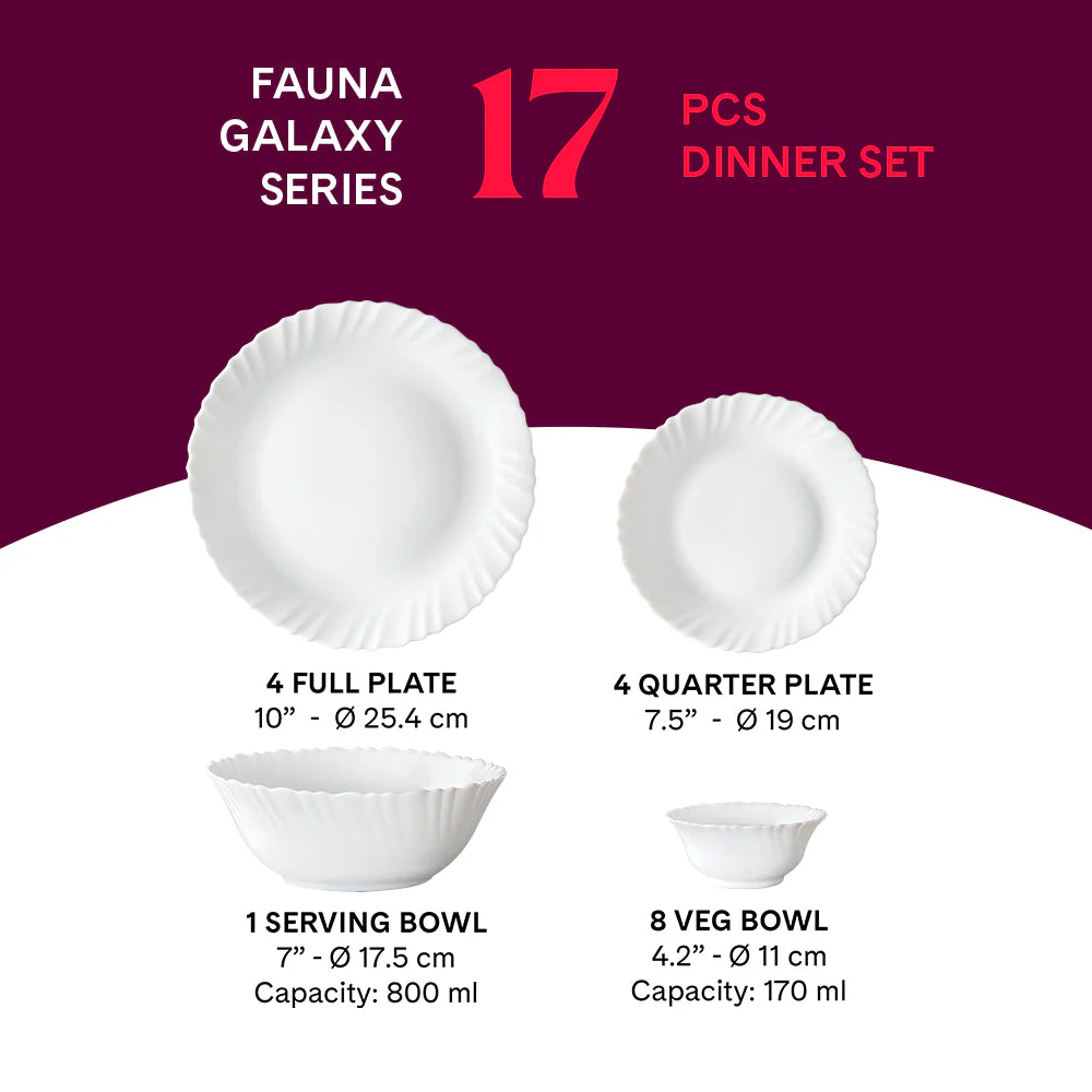 Larah by Borosil, Fauna Dinner Set, 17 pc