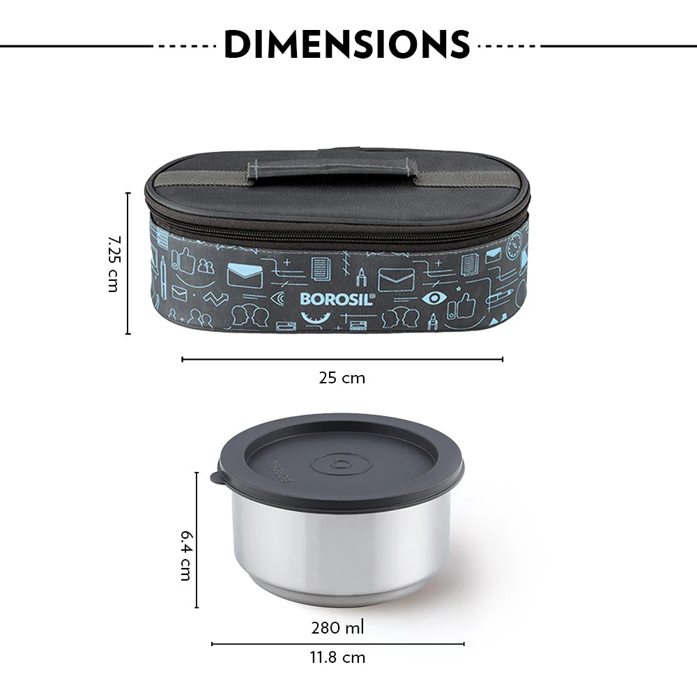Borosil Carryfresh Lunchbox, Set of 2, Flat (Medium), 280ml