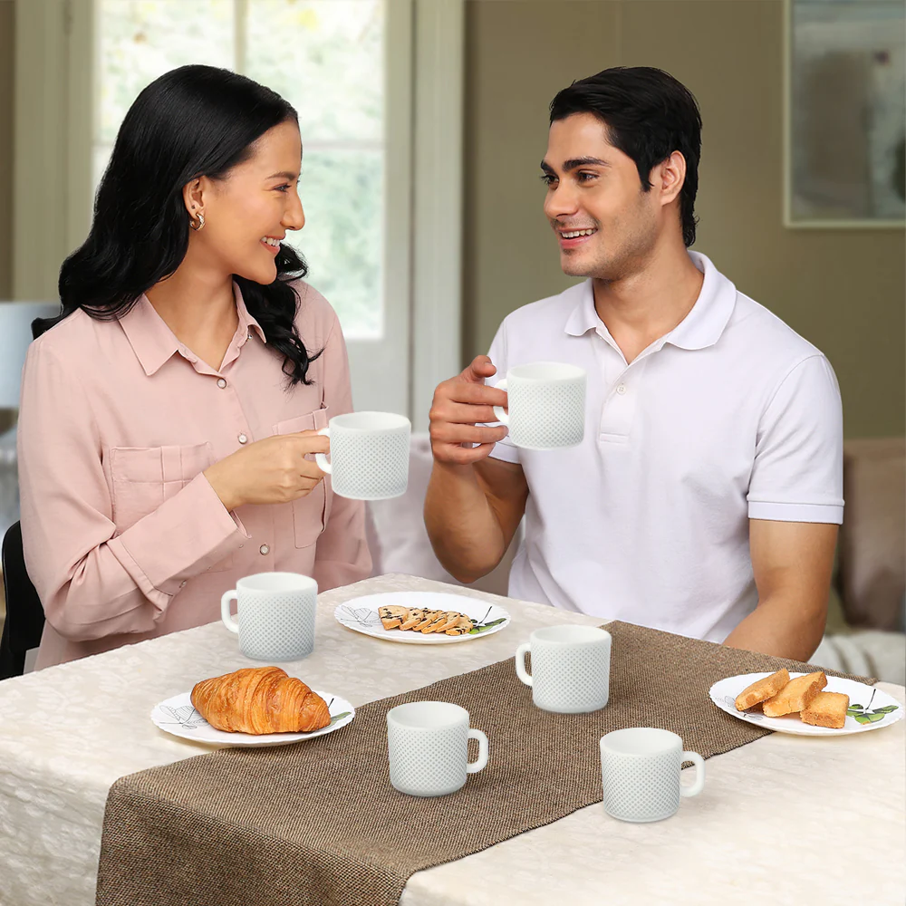 Larah by Borosil Grey Pixel Mug Set, 100ml x 6