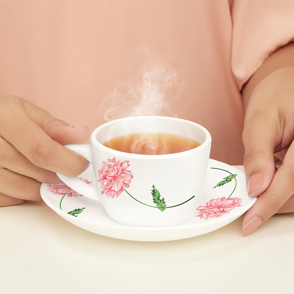 Larah by Borosil Red Mist Cup n Saucer Set, 140ml x 12