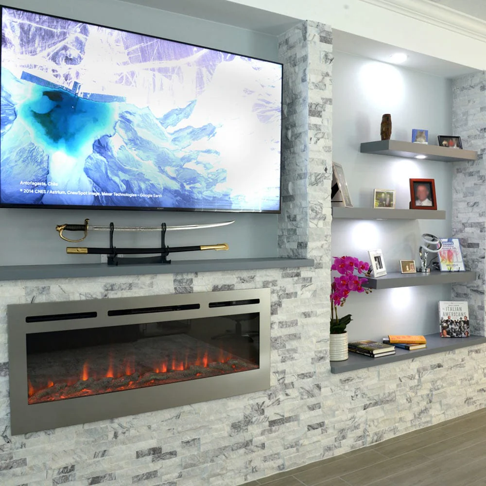 The Sideline Deluxe Stainless Steel 50 Inch Recessed Smart Electric Fireplace 86273