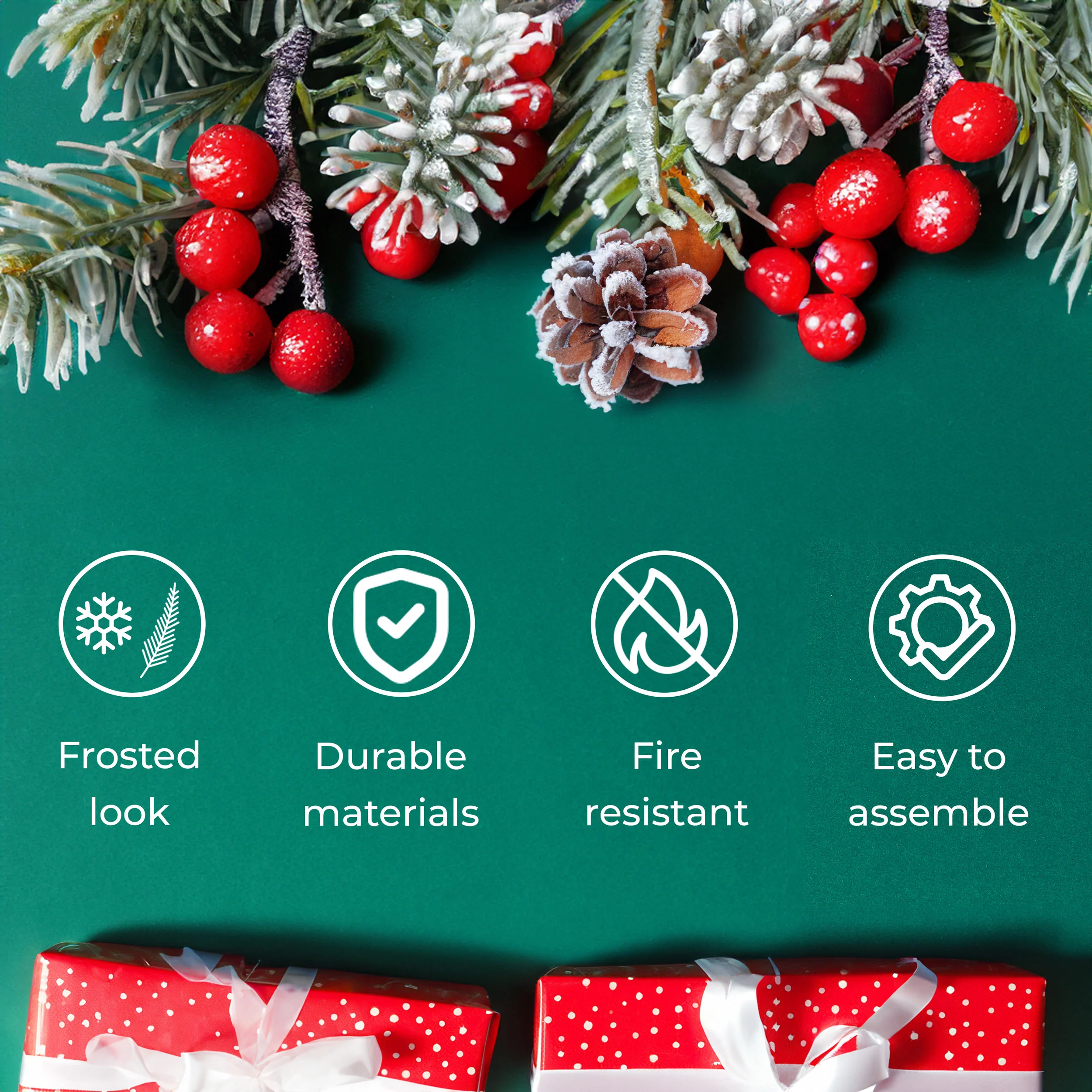 Neo Christmas Tree Artificial 7-Foot Flocked Pine Cone Red Berries