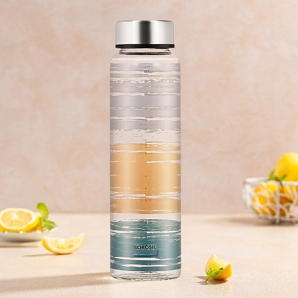 Crysto Wide Mouth Glance Glass Bottle, Silver Lid 1 L